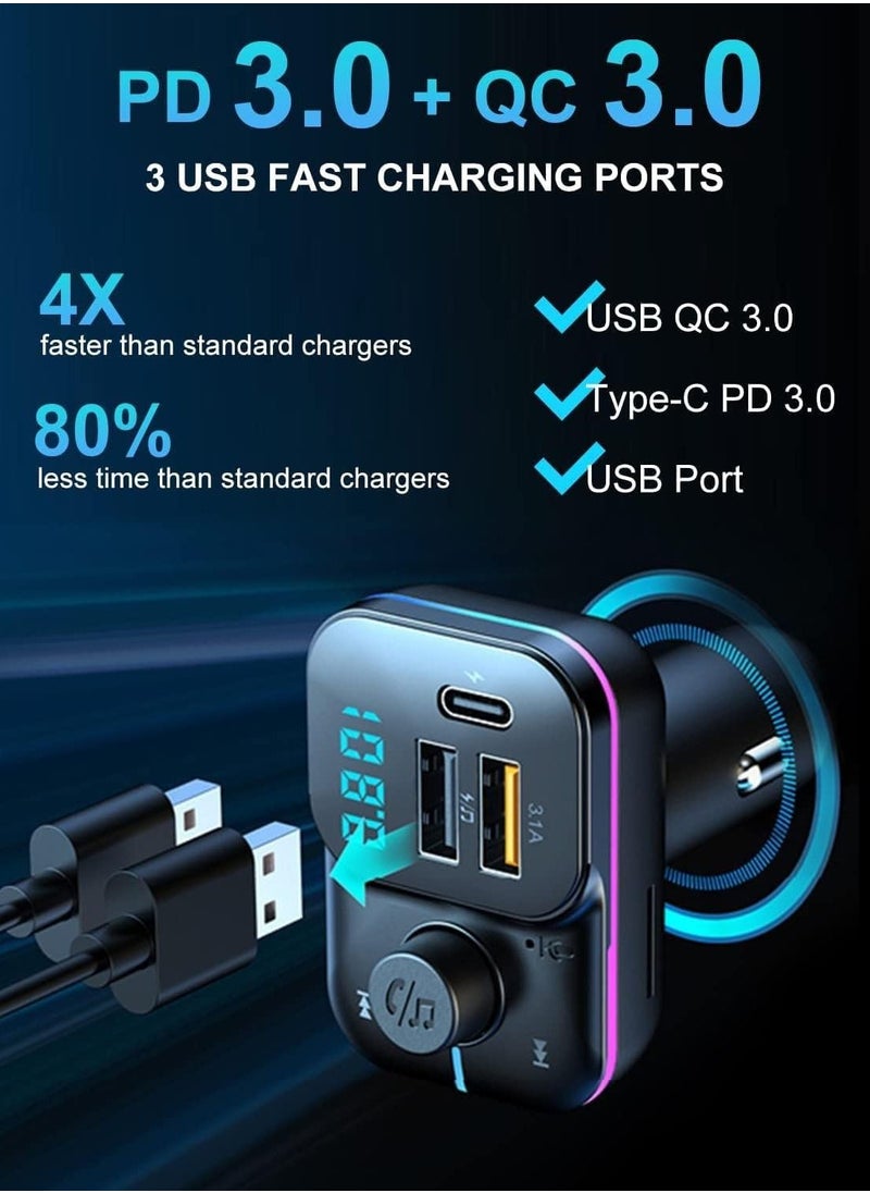 SYOSI Bluetooth Car Adapter FM Bluetooth Transmitter Car Radio Car Bluetooth Transmitter PD + QC Quick Charge 8 RGB LED 3 USB Ports Handsfree Calls Bluetooth 5.0 Supports TF Card and U-Disk  - Image 5