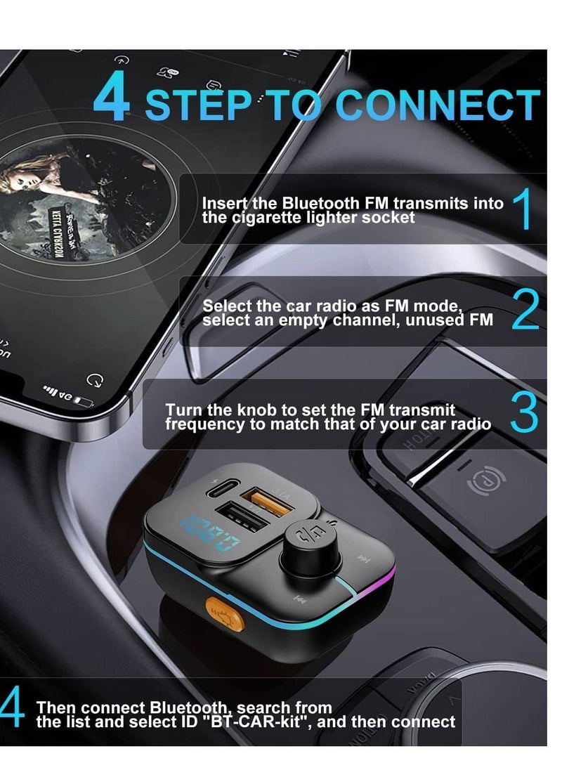 SYOSI Bluetooth Car Adapter FM Bluetooth Transmitter Car Radio Car Bluetooth Transmitter PD + QC Quick Charge 8 RGB LED 3 USB Ports Handsfree Calls Bluetooth 5.0 Supports TF Card and U-Disk  - Image 4