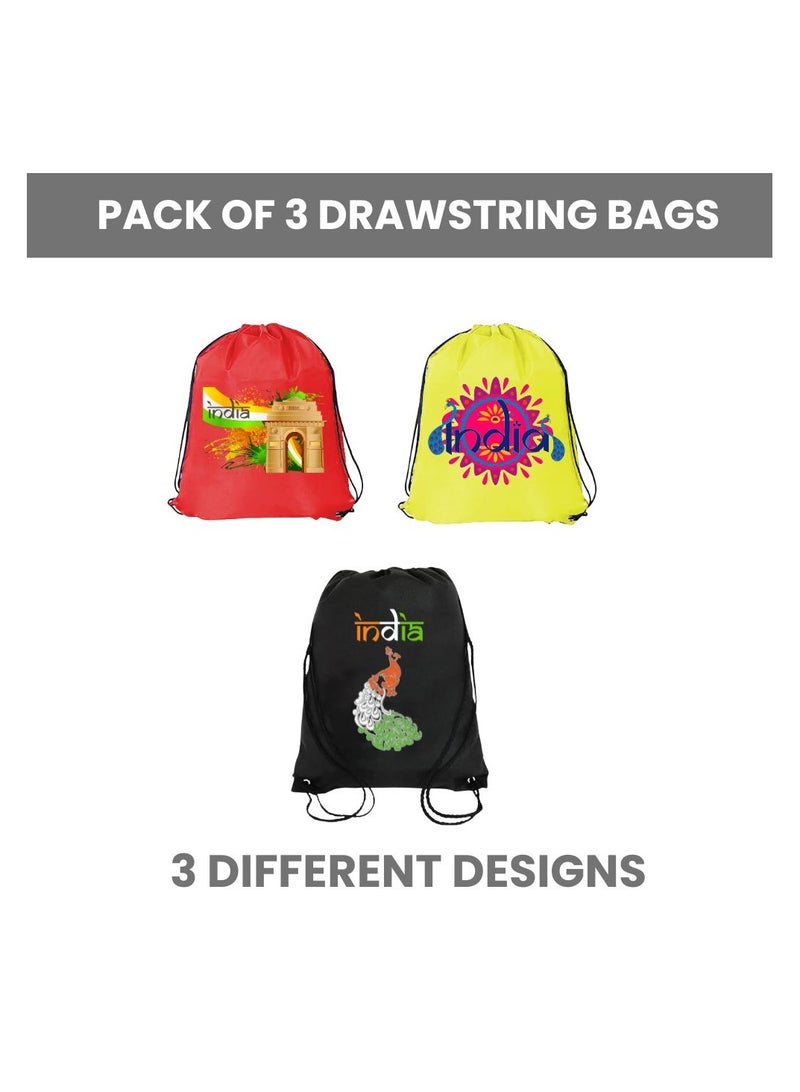 India Pack Of 3 Drawstring Bags For Republic Day-Durable Sports Backpack For Kids,Great For School And College,Everyday Use, Lightweight with Printed-Perfect For India Republic Day - Image 2