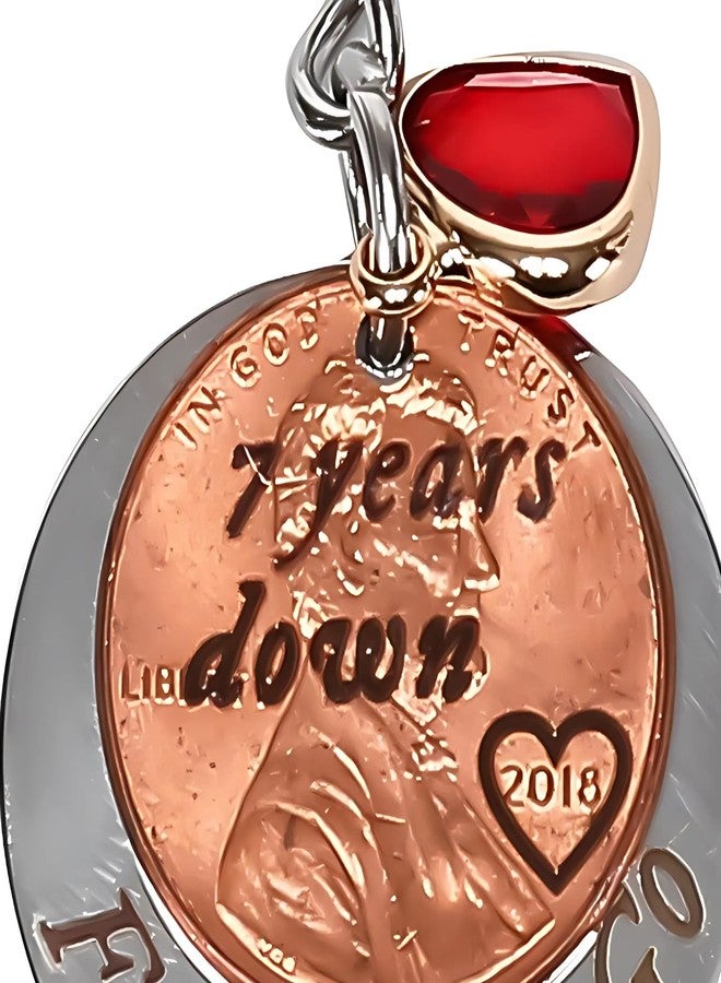 ASVP Shop 7th Anniversary Copper Keychain - 7 Years Down & Forever To Go - 2018 Penny Keyring with Red Heart Charm & Gift Bag - Romantic Copper Gift for Him or Her - Handcrafted Keepsake - Image 4
