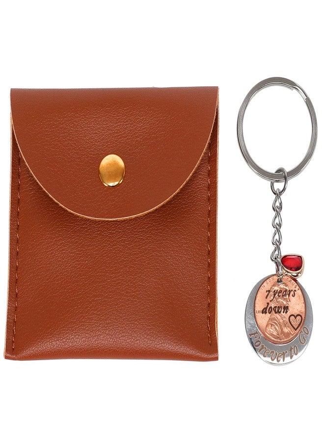 ASVP Shop 7th Anniversary Copper Keychain - 7 Years Down & Forever To Go - 2018 Penny Keyring with Red Heart Charm & Gift Bag - Romantic Copper Gift for Him or Her - Handcrafted Keepsake - Image 1
