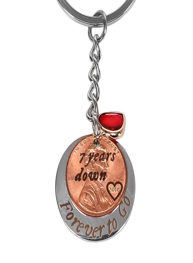 ASVP Shop 7th Anniversary Copper Keychain - 7 Years Down & Forever To Go - 2018 Penny Keyring with Red Heart Charm & Gift Bag - Romantic Copper Gift for Him or Her - Handcrafted Keepsake - Image 3