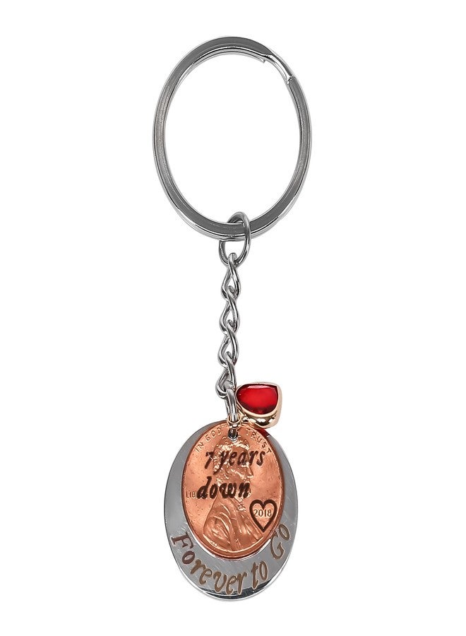 ASVP Shop 7th Anniversary Copper Keychain - 7 Years Down & Forever To Go - 2018 Penny Keyring with Red Heart Charm & Gift Bag - Romantic Copper Gift for Him or Her - Handcrafted Keepsake - Image 2