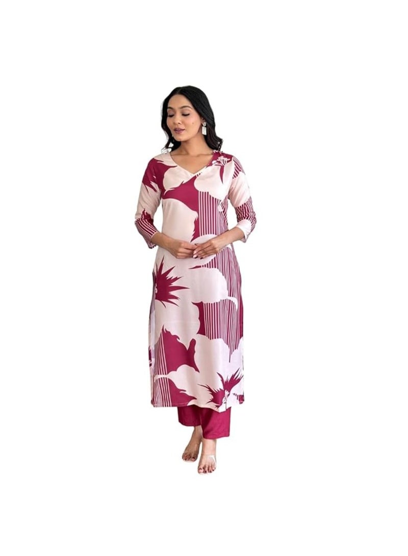 Naixa Women's Rust Rayon Printed Straight Kurta with Rayon Pant (NX-251-Rust-S) - Image 1