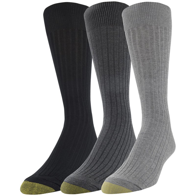 GOLDTOE Men's Classic Canterbury Crew Dress Socks, 3-Pairs, Grey Heather, Large