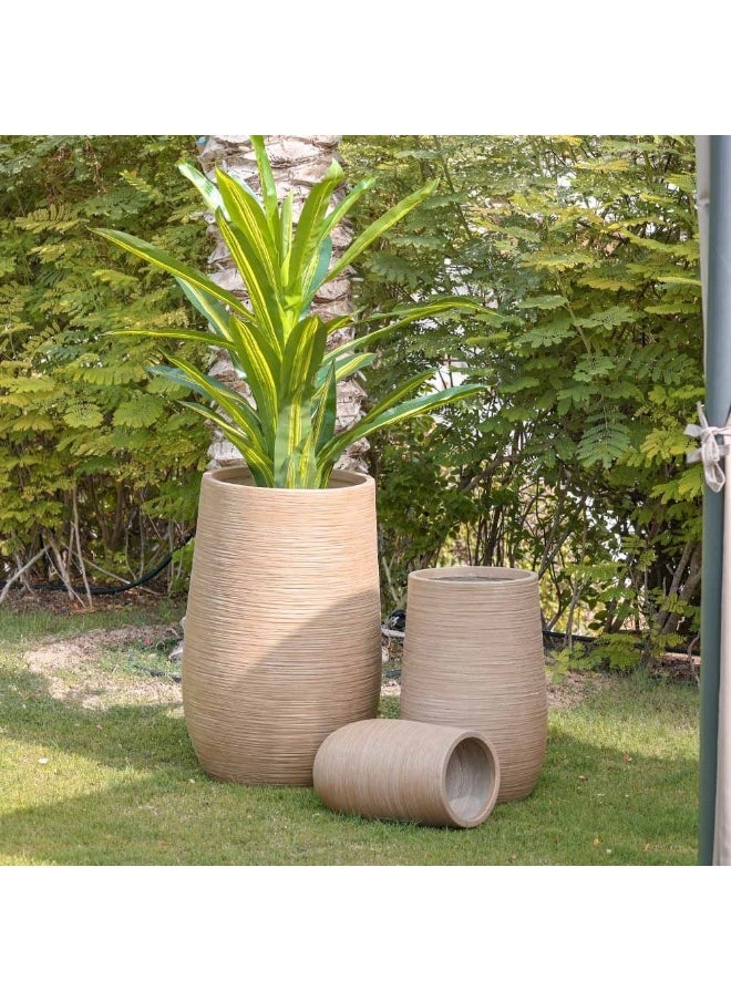 DANUBE HOME Fiber Clay Pots With Rattan Design Outdoor Plants Pot Garden Decor Decorative Planters For Home Garden L 25 x W 25 x H 40 cm - Dark Grey  - Image 2