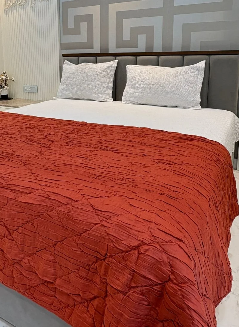 Tohfa Luxe Rust & Crinkled & Diamond - Quilted Cotton Silk Bed Throw - 260 x 260 cm