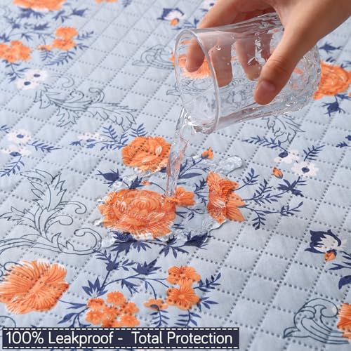HOKIPO 'ShieldQuilt' 100% Leakproof Sofa Cover Mat for All Sofas | Make Your Own Sofa Cover Set, Printed Quilted Sofa Mat Length 85(D) x 170(L) cm, Floral Blue (IN-865-D1) - Image 3