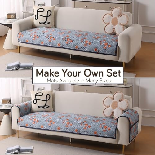 HOKIPO 'ShieldQuilt' 100% Leakproof Sofa Cover Mat for All Sofas | Make Your Own Sofa Cover Set, Printed Quilted Sofa Mat Length 85(D) x 170(L) cm, Floral Blue (IN-865-D1) - Image 5