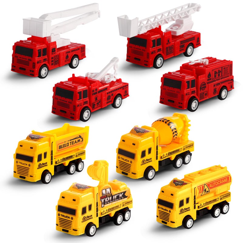 HSMQ 8 Pack Pull Back Cars Vehicle Toys Set Fire Truck Construction Truck Model for Kids Boys Girls Toddler Mini Pull Back Vehicles Party Favors Birthday Gift Classroom Prize Pinata Fillers - Image 3