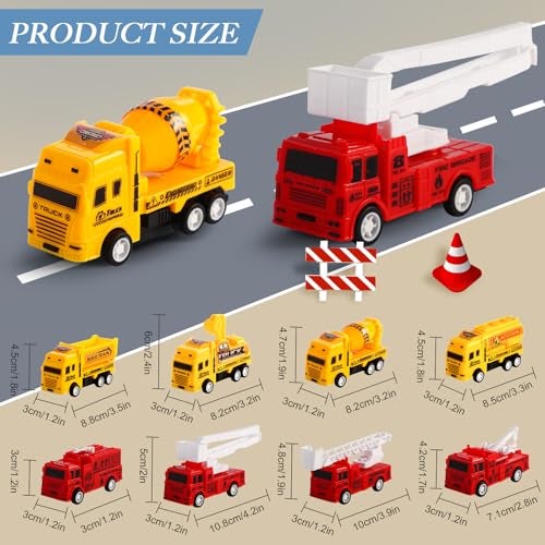 HSMQ 8 Pack Pull Back Cars Vehicle Toys Set Fire Truck Construction Truck Model for Kids Boys Girls Toddler Mini Pull Back Vehicles Party Favors Birthday Gift Classroom Prize Pinata Fillers - Image 5
