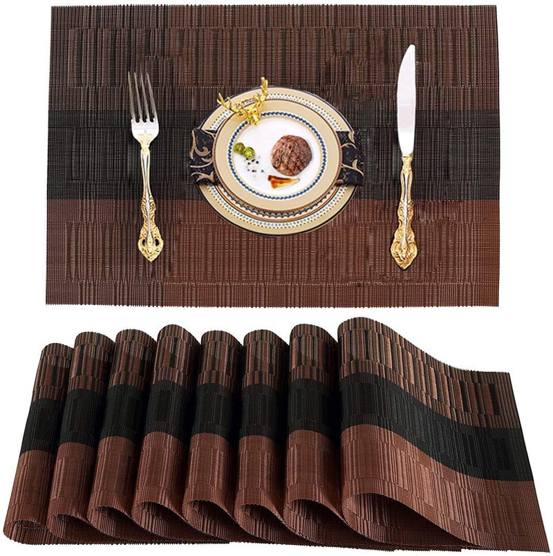DZOPE Placemats for Dining Table Washable HeatResistant Vinyl Table Mats StainResistant Woven Placemats Brown and Black Set of 4 - Image 1