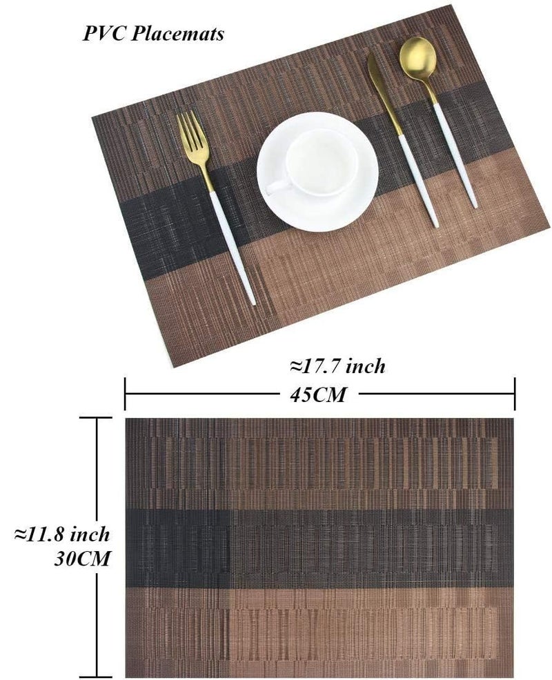 DZOPE Placemats for Dining Table Washable HeatResistant Vinyl Table Mats StainResistant Woven Placemats Brown and Black Set of 4 - Image 3