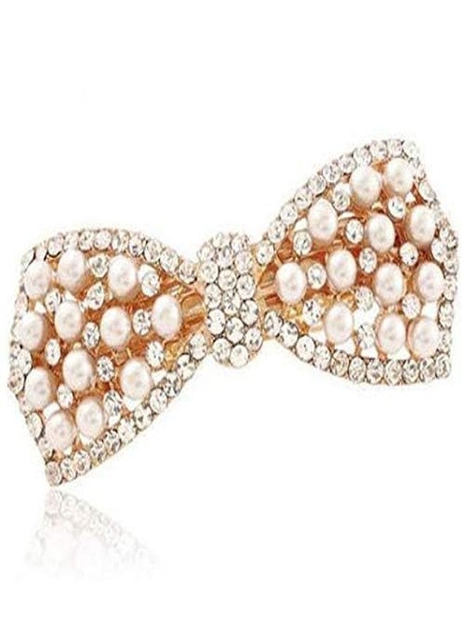 DNHCLL Pearl Bow Hairpin Set With Drill Water Drill Cross Pin Headdress Ponytail Clip for Womens(Golden) - Image 2