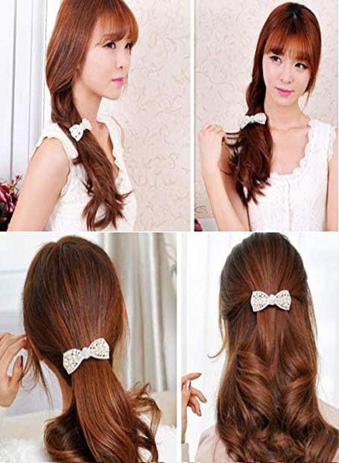 DNHCLL Pearl Bow Hairpin Set With Drill Water Drill Cross Pin Headdress Ponytail Clip for Womens(Golden) - Image 4