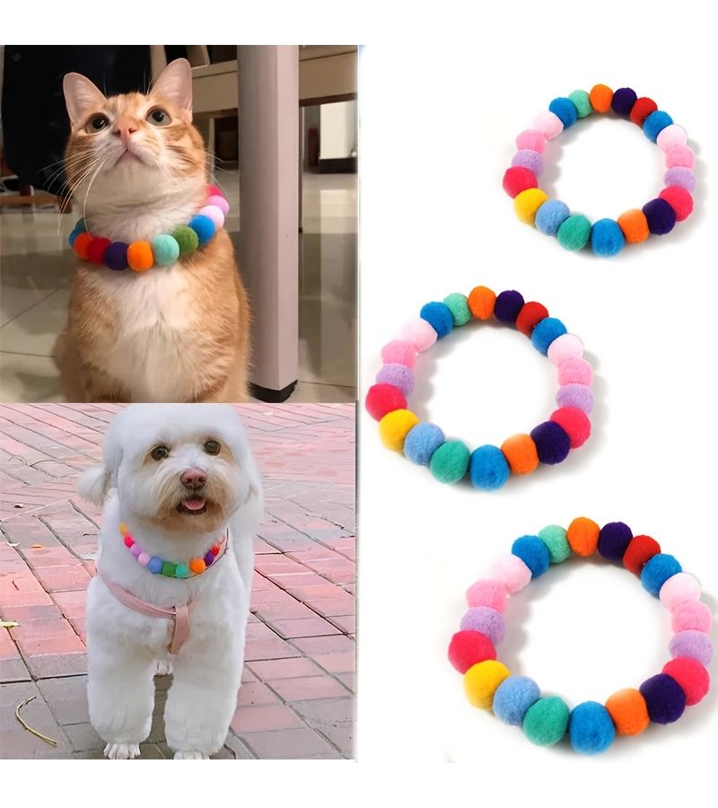 Rainbow Bow Tie Pet Collar Size L Dog Cat Necklace Hair Ball Grooming Accessory - Image 1
