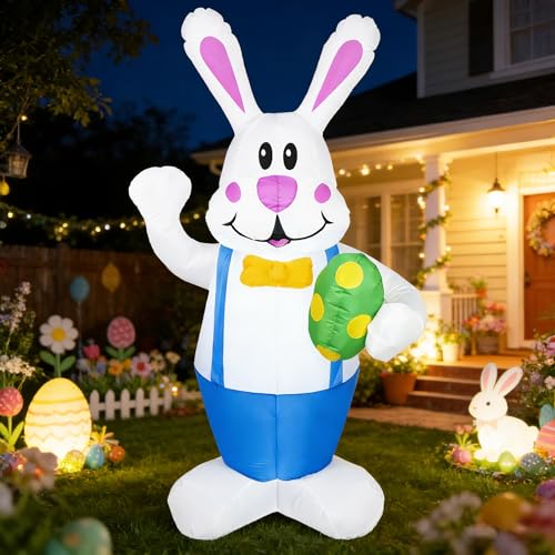 Dearsun 6.2FT Easter Inflatables Outdoor Decoration, Inflatable Bunny Blow up Outdoor Yard Decorations Giant Bunny Holding Easter Egg with LED Lights for Holiday Party Indoor Outdoor Décor - Image 5