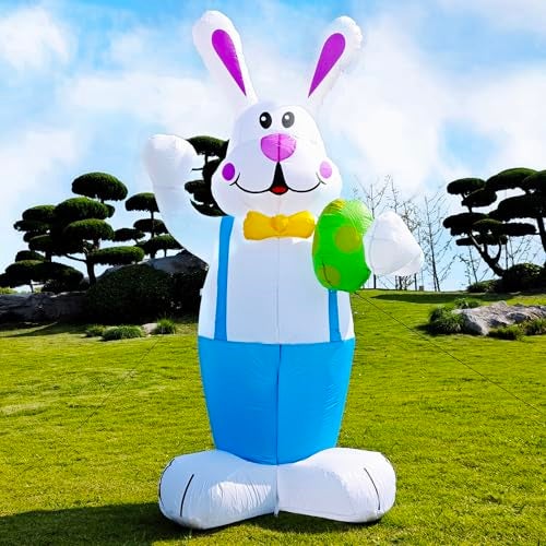 Dearsun 6.2FT Easter Inflatables Outdoor Decoration, Inflatable Bunny Blow up Outdoor Yard Decorations Giant Bunny Holding Easter Egg with LED Lights for Holiday Party Indoor Outdoor Décor - Image 1