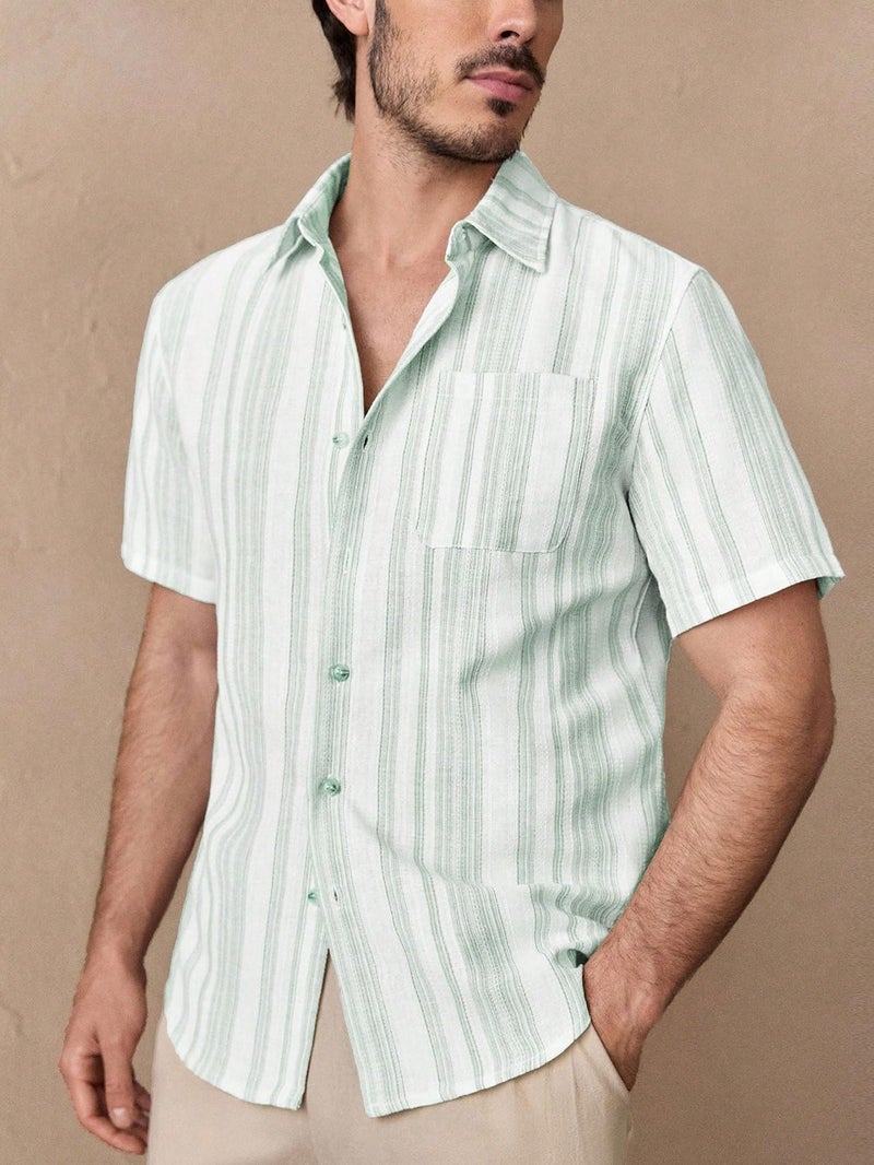 Lymio Shirt for Men || Regular Fit Stylish Shirt for Men (Lilen-Strip-Green-S) - Image 3