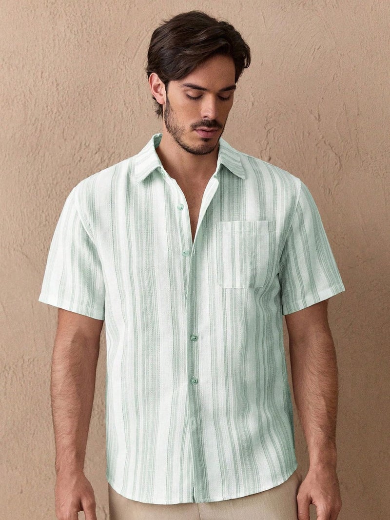 Lymio Shirt for Men || Regular Fit Stylish Shirt for Men (Lilen-Strip-Green-S) - Image 2