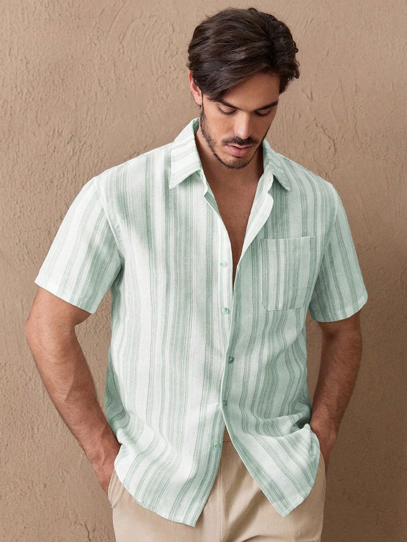 Lymio Shirt for Men || Regular Fit Stylish Shirt for Men (Lilen-Strip-Green-S) - Image 5
