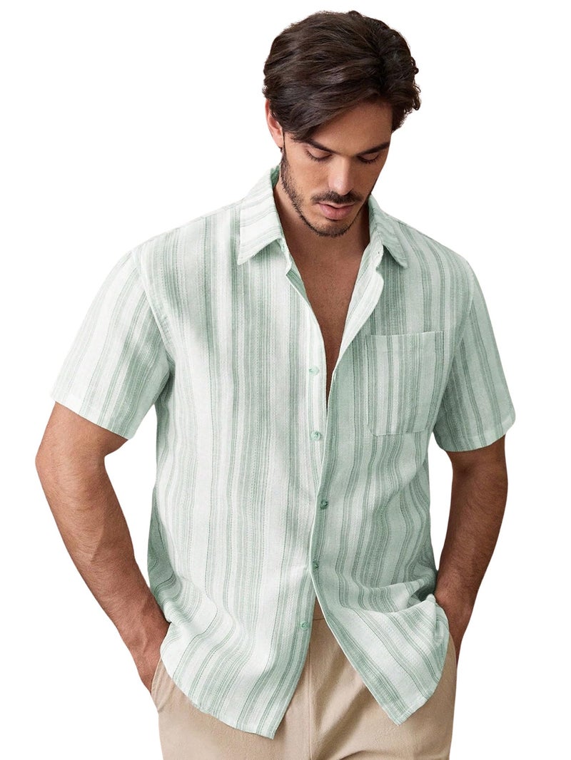 Lymio Shirt for Men || Regular Fit Stylish Shirt for Men (Lilen-Strip-Green-S) - Image 1