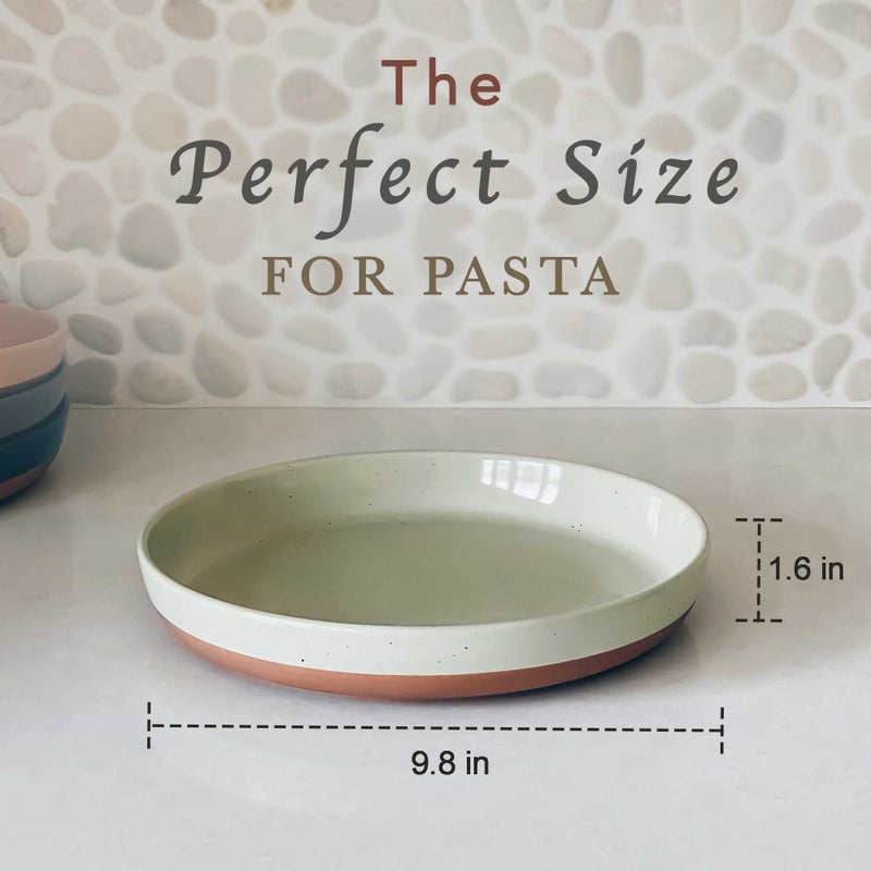 MORA Ceramic Flat Pasta Bowl Set of 4-35oz, Microwave Safe Plate with High Edge - Modern Porcelain Dinnerware for Kitchen and Eating, Large Wide Bowls/Plates for Serving Dinner, Salad, etc- Neutrals - Image 2