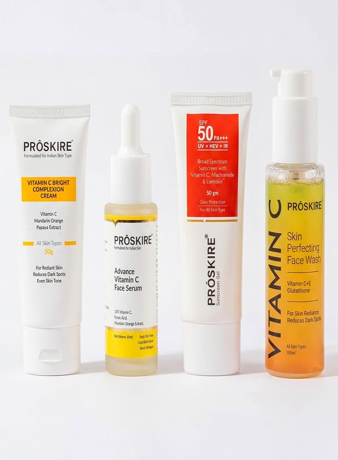 Proskire 7 Days Skin Reset kit For Brighter Skin- Vitamin C Serum, Moisturizing Cream, Cleanser & Sunscreen - Image 1