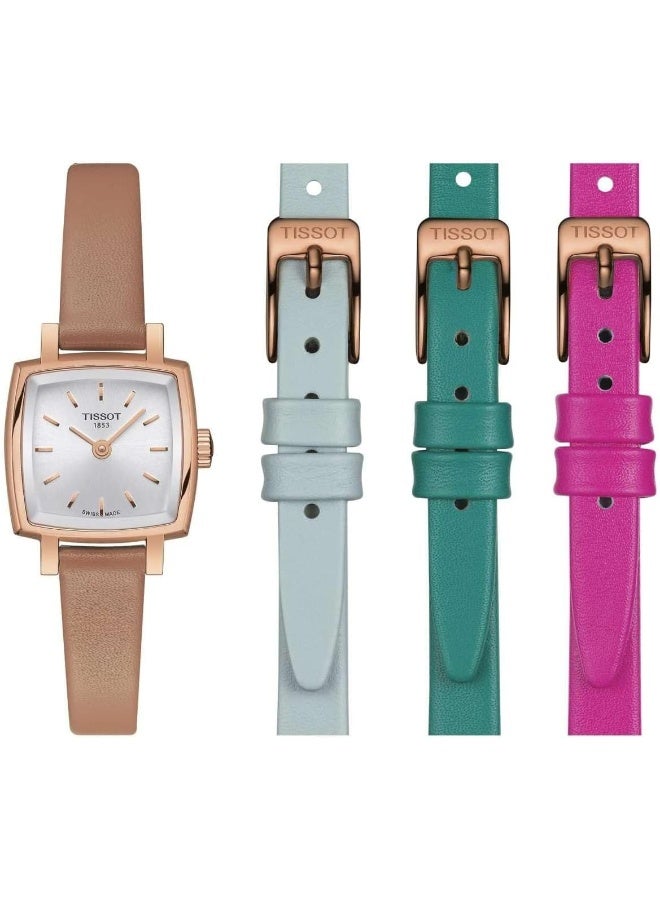 TISSOT Women's Lovely Summer Set 316L Stainless Steel case with Rose Gold PVD Coating Quartz Watch, Tan, Leather, 9 (T0581093603101), Tan, Quartz Watch - Image 1