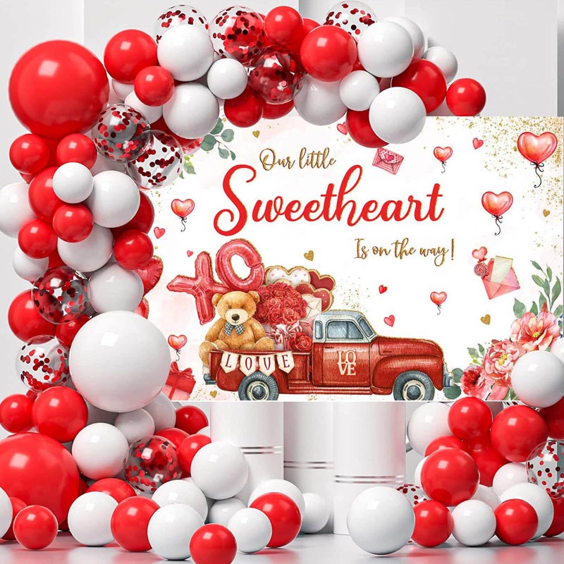 Mocsicka Valentines Day Baby Shower Backdrop 7x5ft Valentines Day Theme Baby Shower Decorations Background A Little Sweetheart is on The Way Photography Background - Image 3