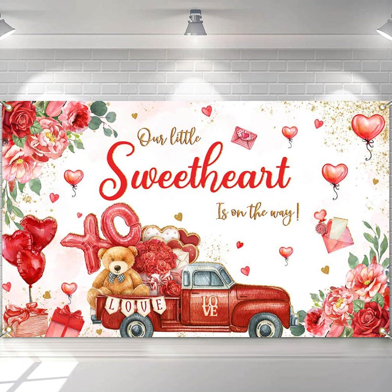 Mocsicka Valentines Day Baby Shower Backdrop 7x5ft Valentines Day Theme Baby Shower Decorations Background A Little Sweetheart is on The Way Photography Background - Image 4