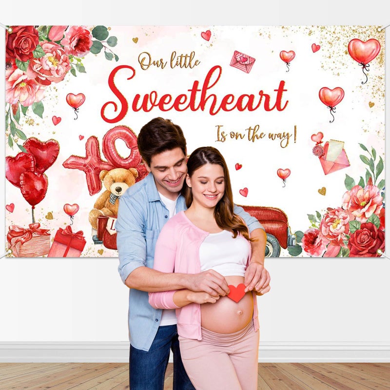 Mocsicka Valentines Day Baby Shower Backdrop 7x5ft Valentines Day Theme Baby Shower Decorations Background A Little Sweetheart is on The Way Photography Background - Image 2