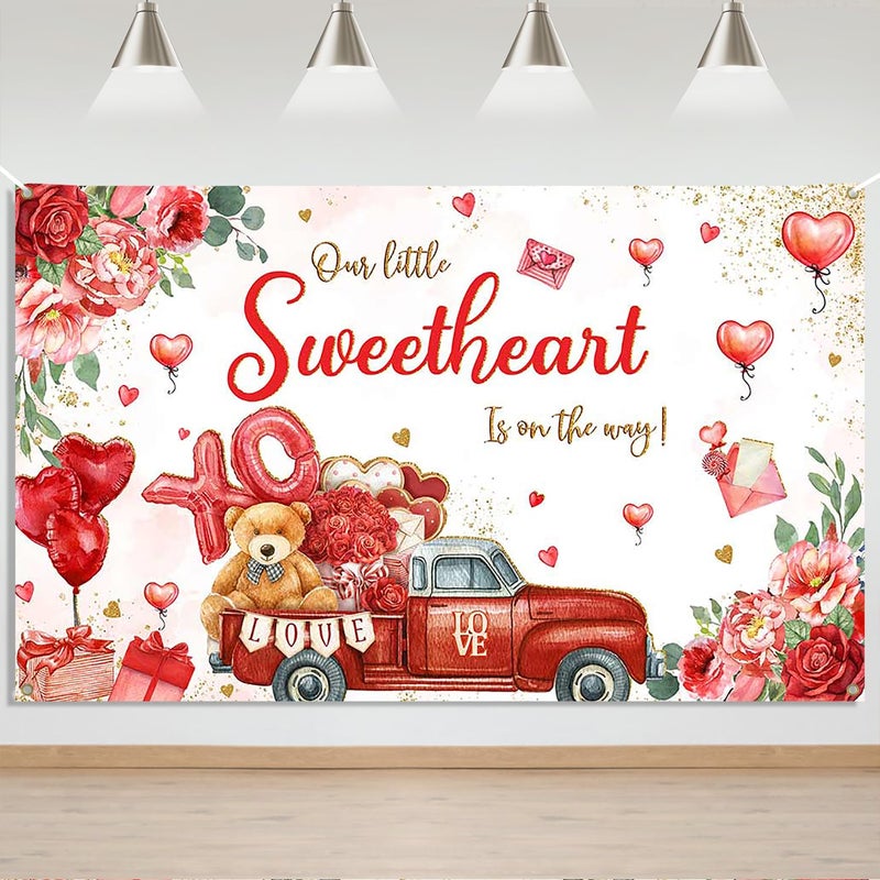 Mocsicka Valentines Day Baby Shower Backdrop 7x5ft Valentines Day Theme Baby Shower Decorations Background A Little Sweetheart is on The Way Photography Background - Image 1