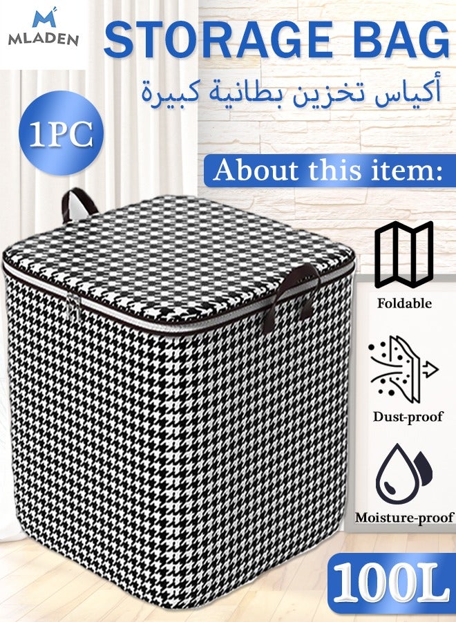 MLADEN Large Storage Bags Waterproof Foldable Closet Organizers Storage Containers with Durable Handle/Zipper Extra Large Blanket Storage Bags Breathable Clothes Storage Containers for King Comforter Bedding Pillow Sheet and Toys 100L - Image 1