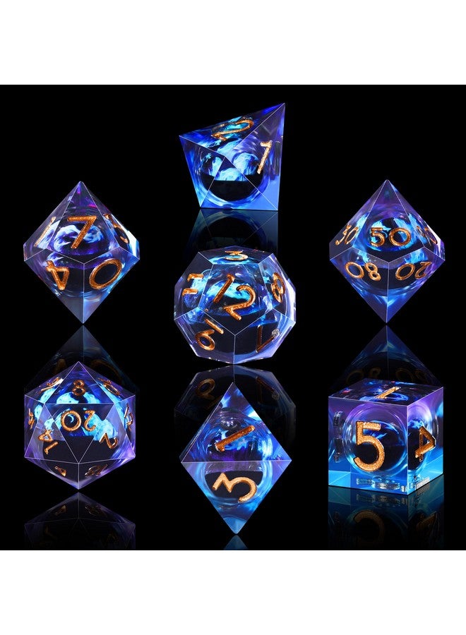 AUSTOR 7 Die DND Dice Set 7 Pieces Blue Flame Dragon Resin Dice Role Playing D and D Dice D20 D12 D10 D8 D6 D4 Sharp Edge Dungeons and Dragons Dice with Case - Image 4