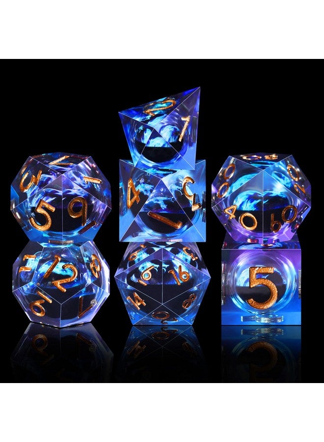 AUSTOR 7 Die DND Dice Set 7 Pieces Blue Flame Dragon Resin Dice Role Playing D and D Dice D20 D12 D10 D8 D6 D4 Sharp Edge Dungeons and Dragons Dice with Case - Image 3