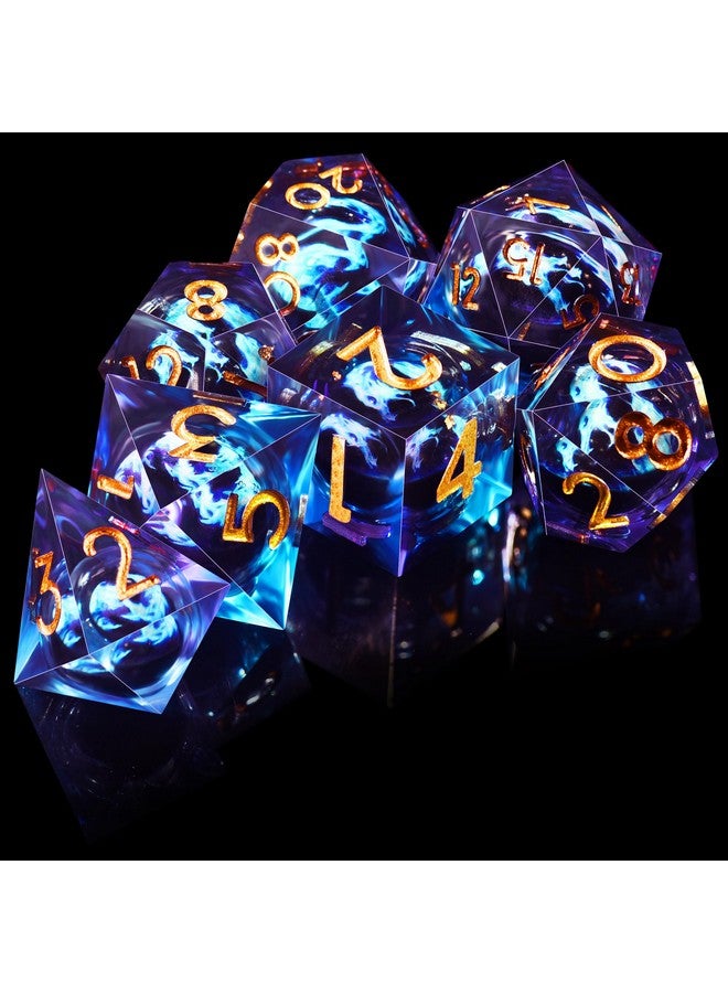 AUSTOR 7 Die DND Dice Set 7 Pieces Blue Flame Dragon Resin Dice Role Playing D and D Dice D20 D12 D10 D8 D6 D4 Sharp Edge Dungeons and Dragons Dice with Case - Image 5