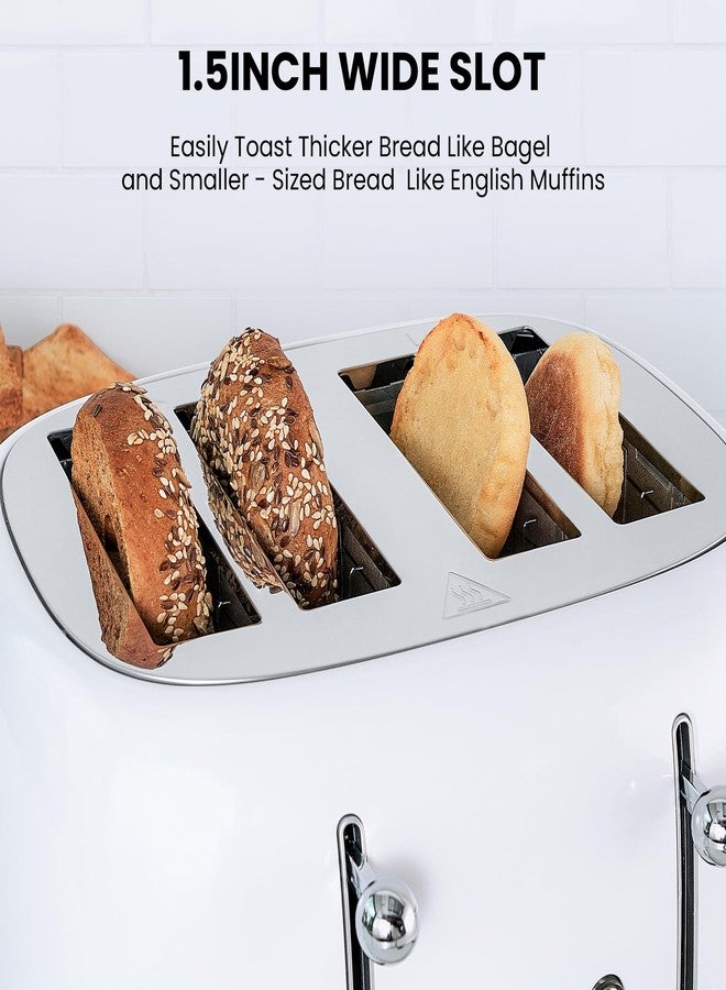 Roter Mond 4 Slice Toaster Retro Stainless Steel with Bagel Defrost Cancel Function, 6 Browning Settings, Extre Wide Slot and Removable Crumb Tray, White, ST033 - Image 2