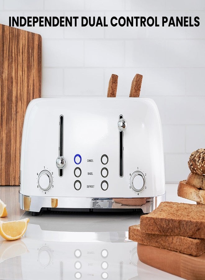 Roter Mond 4 Slice Toaster Retro Stainless Steel with Bagel Defrost Cancel Function, 6 Browning Settings, Extre Wide Slot and Removable Crumb Tray, White, ST033 - Image 4