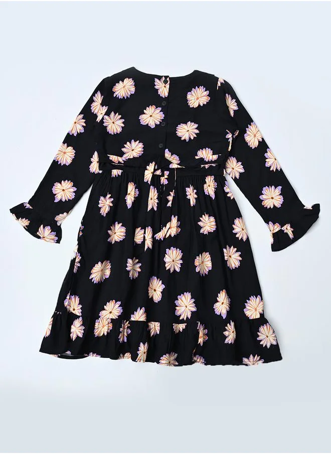 BELLA MODA Bella Moda All-Over Floral Print Ruffle Trim Cotton Dress