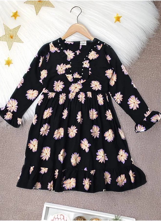 BELLA MODA Bella Moda All-Over Floral Print Ruffle Trim Cotton Dress
