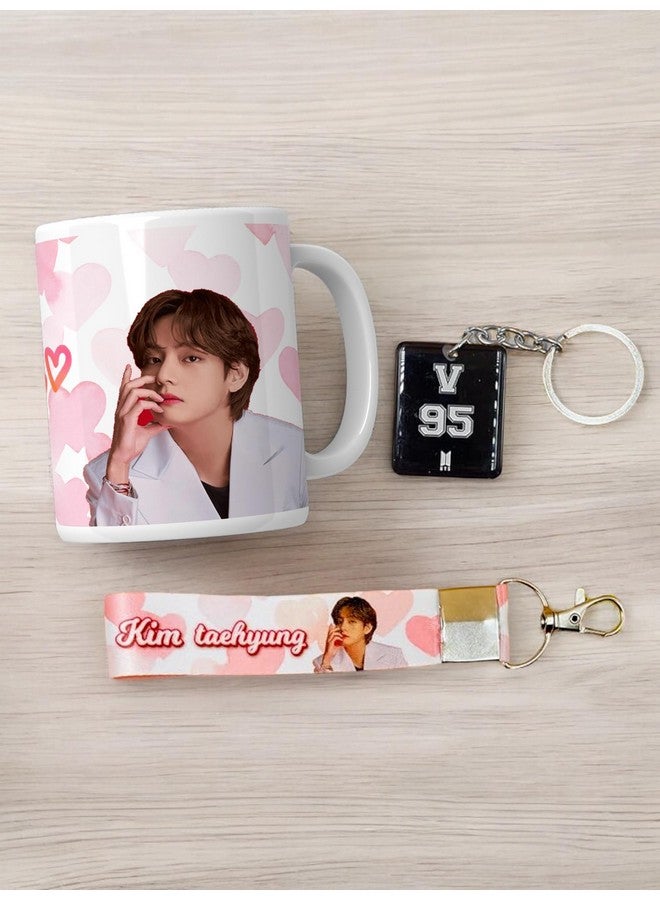 SINCE 7 STORE SINCE 7 STORE Metal BTS Kim Taehyung Giftbox Includes 3 Products: Mug, Double Sided Keychain, Key-Tag- Gift For BTS Fans- The Ultimate Fan Collection (V),Multicolor - Image 1