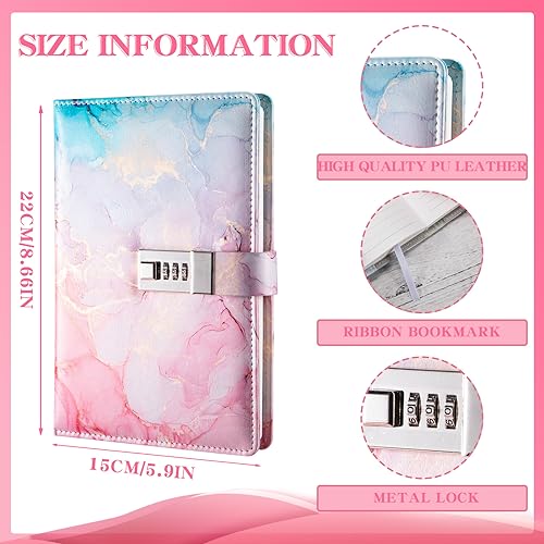 LXWHYP Diary with Lock, A5 Lockable Journal, PU Leather Combination Lock Diary, Lock Diary Planner Organizer for Men and Women, Office Product 8.6 x 5.9 in- Pink - Image 2