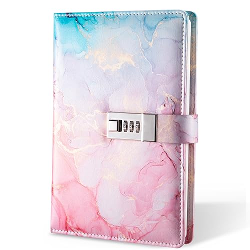 LXWHYP Diary with Lock, A5 Lockable Journal, PU Leather Combination Lock Diary, Lock Diary Planner Organizer for Men and Women, Office Product 8.6 x 5.9 in- Pink - Image 1