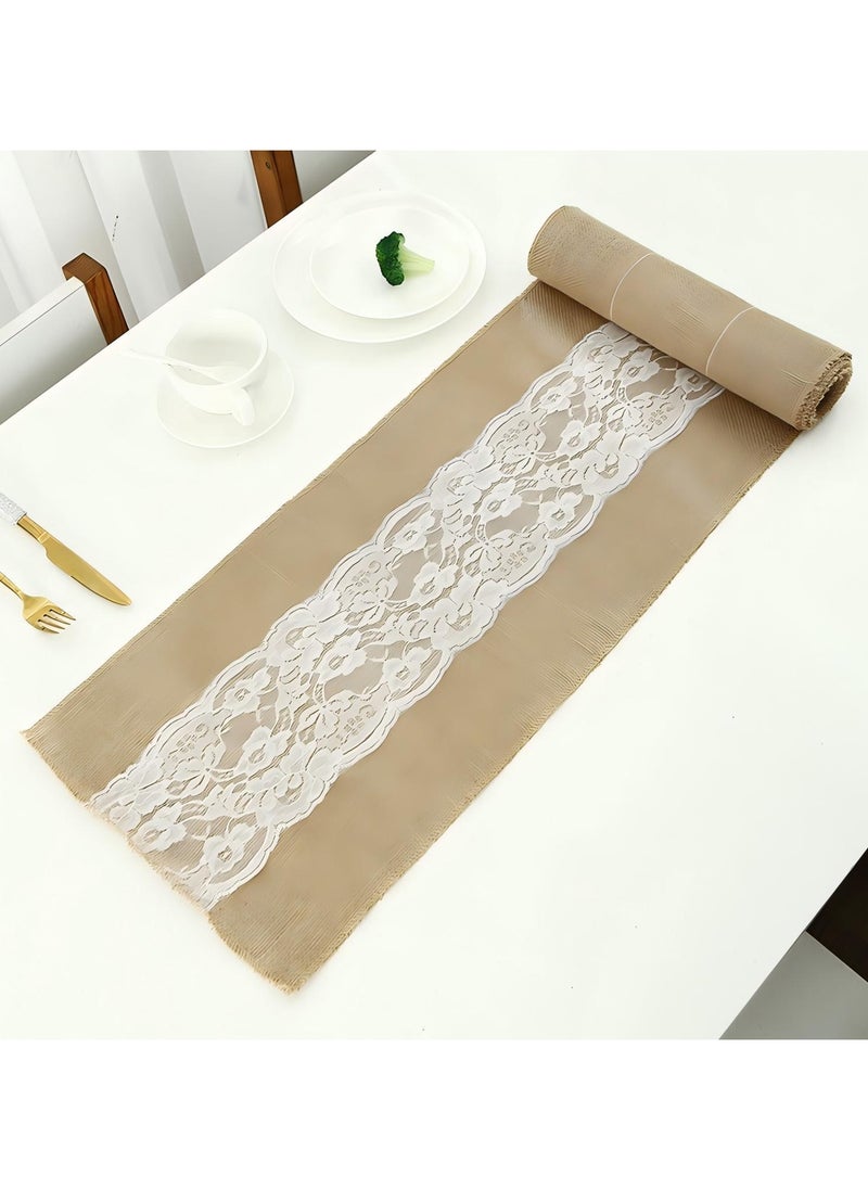 CoomBe - Handmade Burlap Lace Table Runner, Elegant Style Table Flag 30x180CM - Image 1