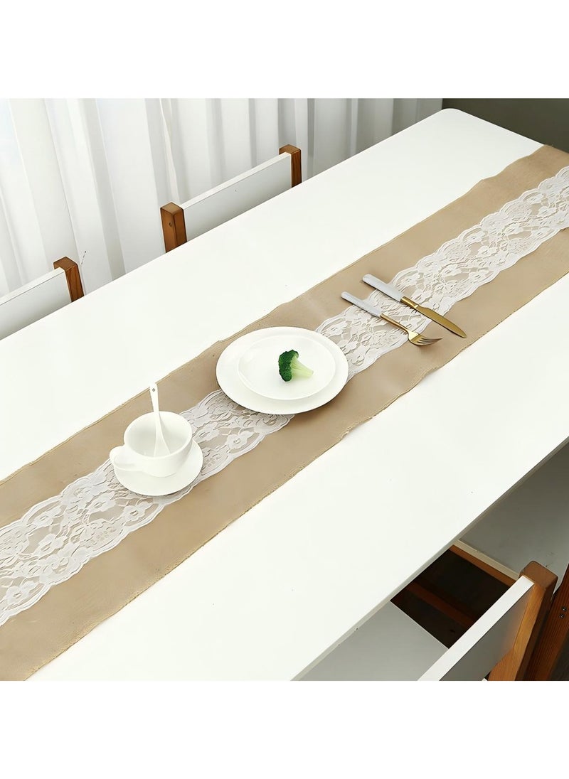 CoomBe - Handmade Burlap Lace Table Runner, Elegant Style Table Flag 30x180CM - Image 1