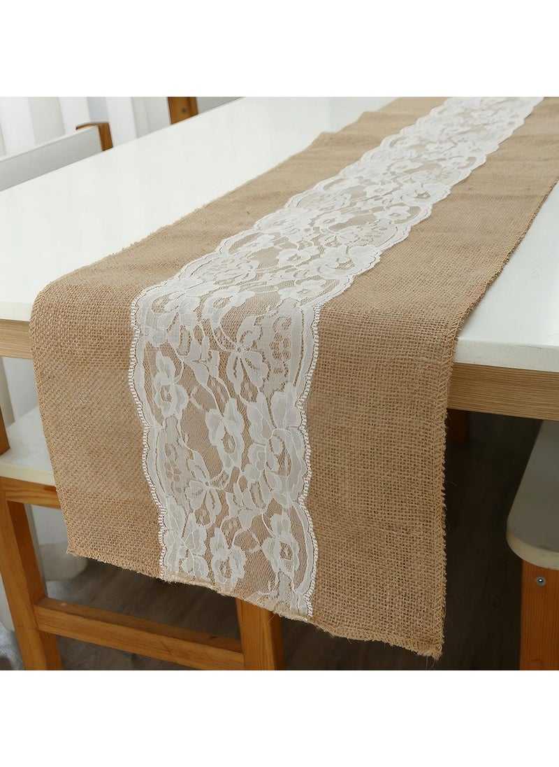 CoomBe - Handmade Burlap Lace Table Runner, Elegant Style Table Flag 30x180CM - Image 1