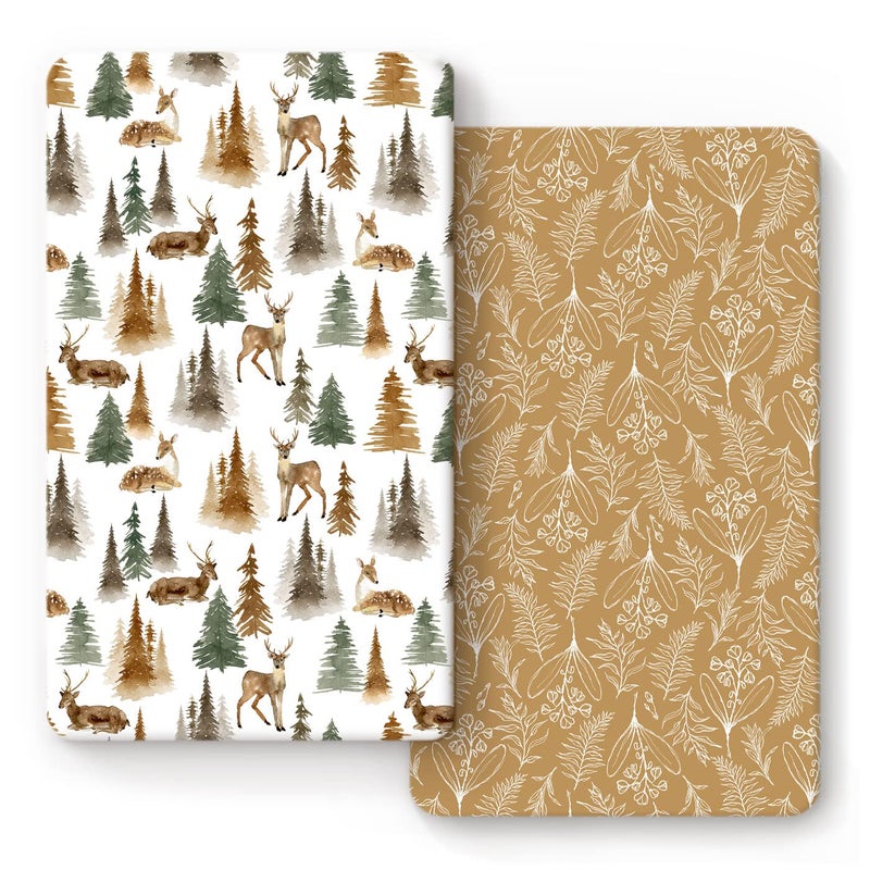 Stretchy Ultra Soft Jersey Knit Fitted Crib Sheets Set 2 Pack Fits All Standard Crib Mattress Pads Safe and Snug Stylish Woodland Deer Crib Sheet