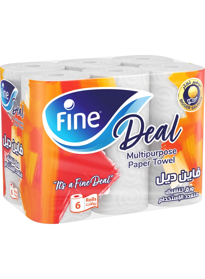 Fine Deal Kitchen Tissue Paper Towel 2 Ply 6 Rolls - Image 1