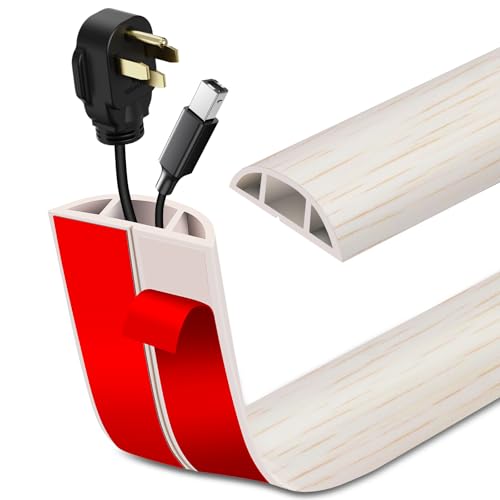 LSGCQ Floor Cord Cover Self Adhesive Cord Hider Floor Extension Cord Covers for Floor Power Cord Protector Cable Management Prevent Cable Trips Cable Cavity 0.47" W x 0.27" H (Beige Wood, 3.3Ft) - Image 1